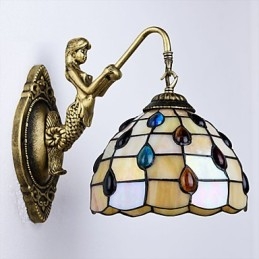 Applique murale créative en fer forgé, style méditerranéen européen et rural, luminaires en verre