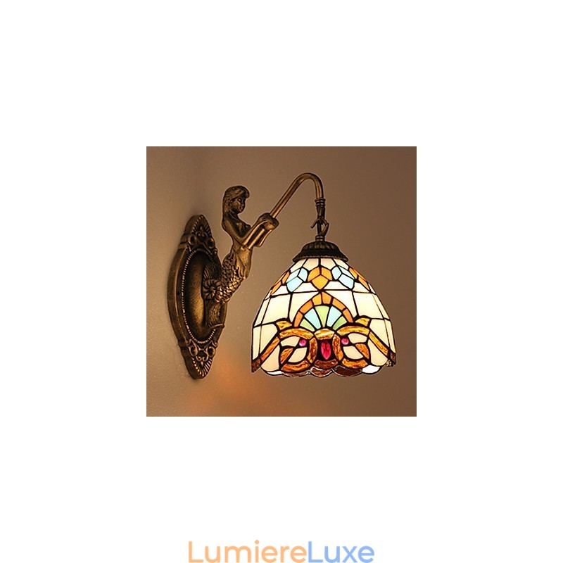 Applique murale créative en fer forgé de style rural contracté européen, lumières en verre