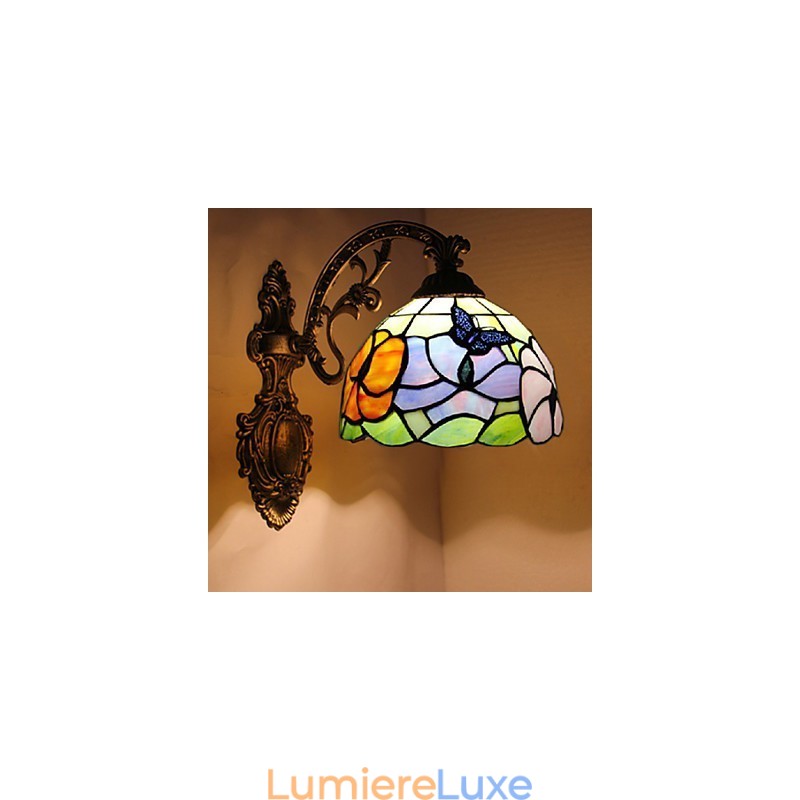 Applique murale créative en fer forgé, style méditerranéen européen et rural, luminaires en verre