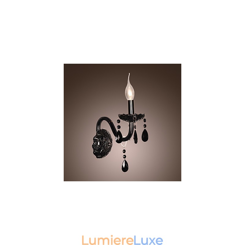 Applique murale en cristal noir avec ampoule bougie