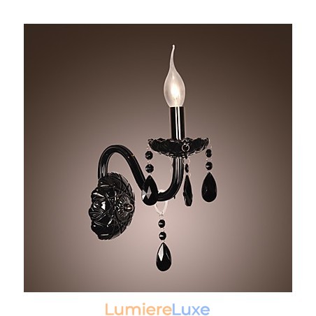 Applique murale en cristal noir avec ampoule bougie Applique murale en cristal noir avec ampoule bougie