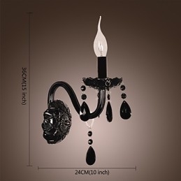 Applique murale en cristal noir avec ampoule bougie