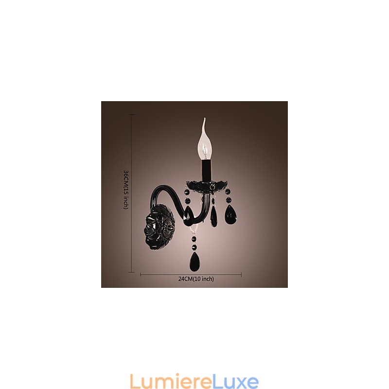 Applique murale en cristal noir avec ampoule bougie