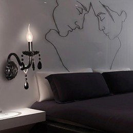 Applique murale en cristal noir avec ampoule bougie