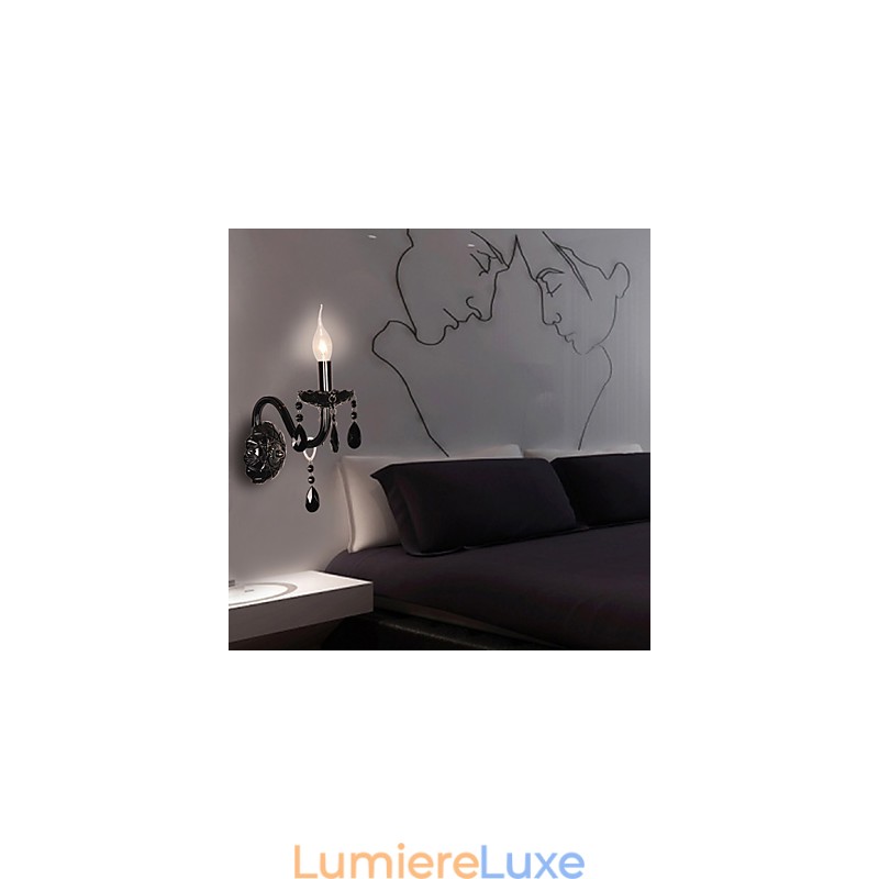 Applique murale en cristal noir avec ampoule bougie