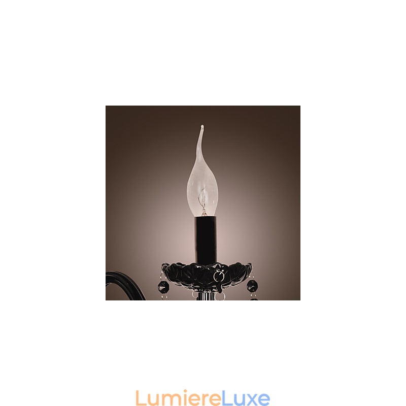 Applique murale en cristal noir avec ampoule bougie