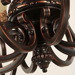 Lustre suspendu 6 lumières, abat-jour vers le bas, style vintage, style campagne, métal et verre