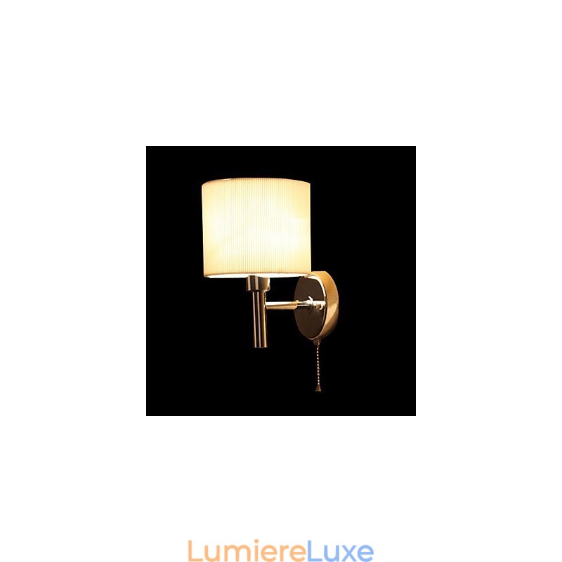 Applique murale élégante en métal et tissu avec 1 lumière en forme de cylindre blanc