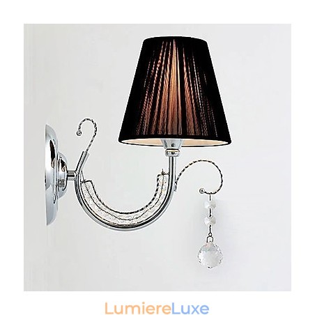 Applique murale contemporaine avec abat-jour en tissu et bras style lustre en cristal Applique murale contemporaine avec abat-jour en tissu et bras style lustre en cristal