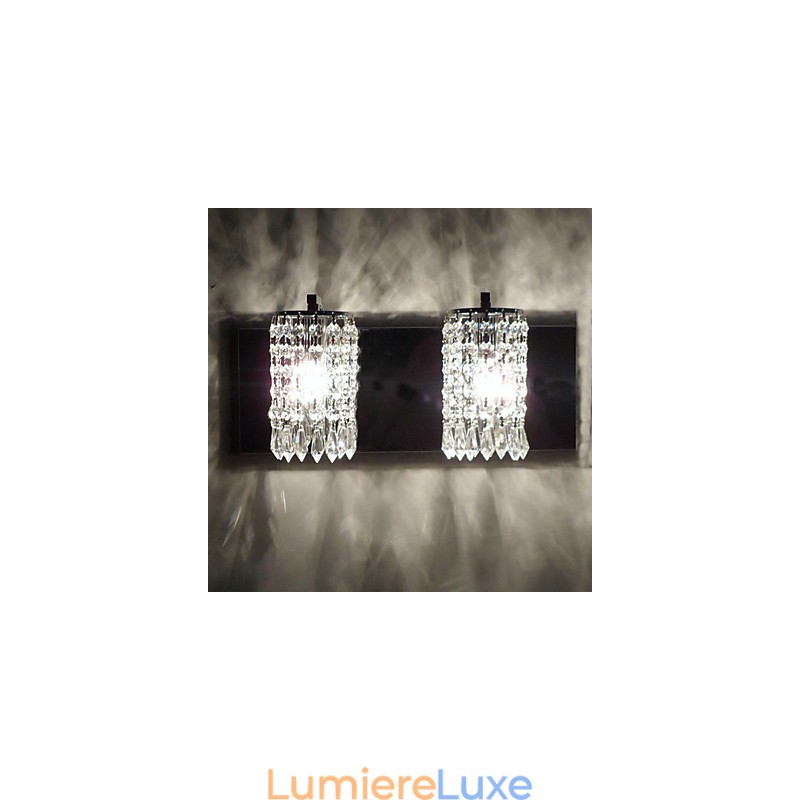 Applique murale moderne avec pendentifs en cristal et 2 lumières en chrome poli