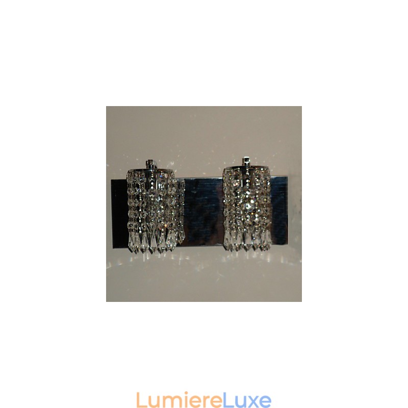 Applique murale moderne avec pendentifs en cristal et 2 lumières en chrome poli