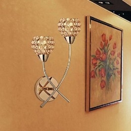 Applique murale en cristal doré à 2 lumières