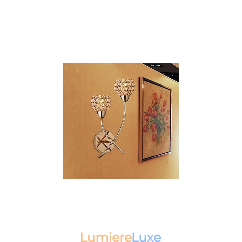 Applique murale en cristal doré à 2 lumières