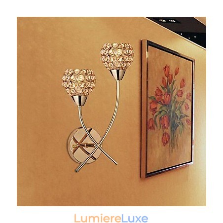 Applique murale en cristal doré à 2 lumières Applique murale en cristal doré à 2 lumières
