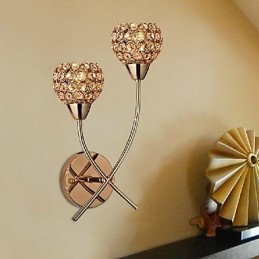 Applique murale en cristal doré à 2 lumières