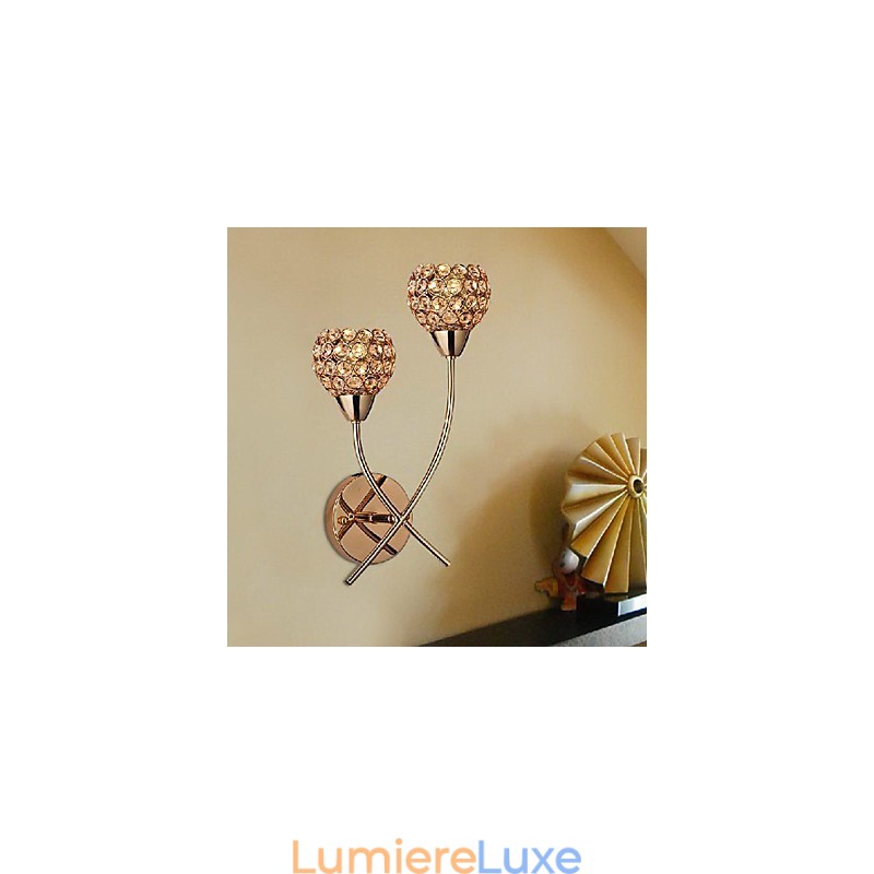 Applique murale en cristal doré à 2 lumières