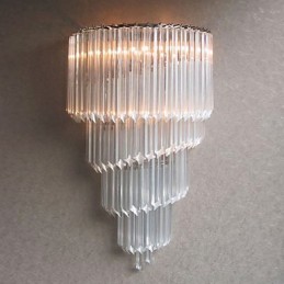 Applique murale finition chromée avec bandes de verre cristal et 3 lumières