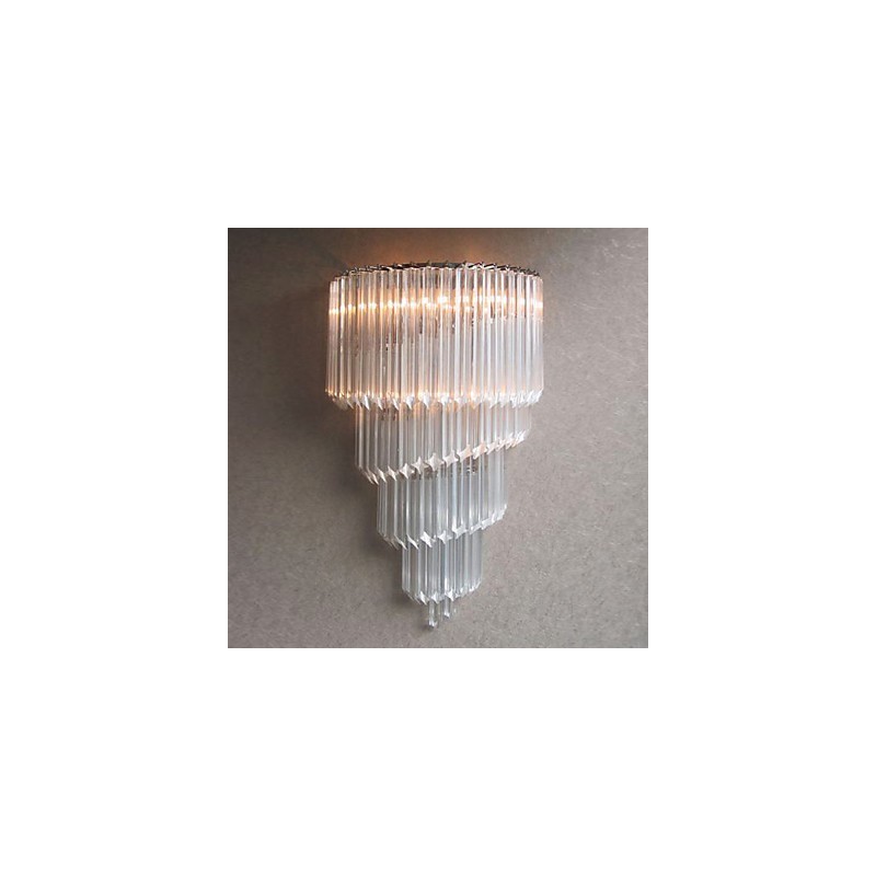 Applique murale finition chromée avec bandes de verre cristal et 3 lumières