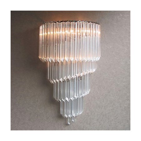 Applique murale finition chromée avec bandes de verre cristal et 3 lumières Applique murale finition chromée avec bandes de verre cristal et 3 lumières