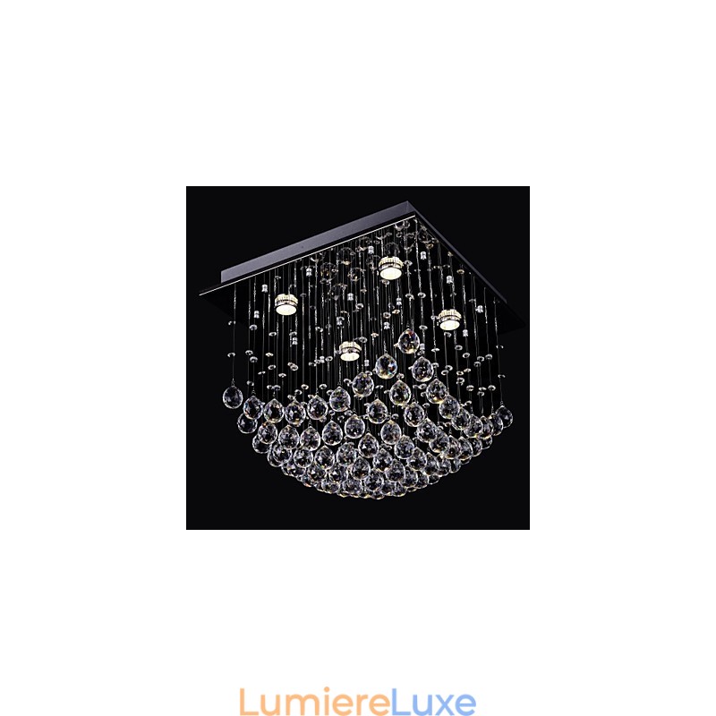 Lustre chinois élégant en cristal à 4 lumières avec montage encastré