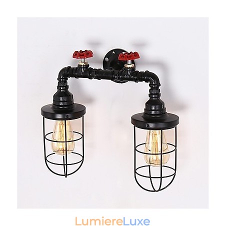 Appliques murales industrielles vintage noires créatives pour restaurant, café, bar, décoration avec 2 lampes peintes Appliques murales industrielles vintage noires créatives pour restaurant, café, bar, décoration avec 2 lampes peintes
