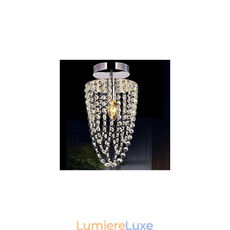 Lustre moderne en cristal transparent K9 chromé à 1 ampoule