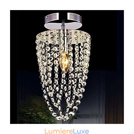 Lustre moderne en cristal transparent K9 chromé à 1 ampoule