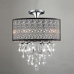 Lustre contemporain moderne en cristal de tambour de style mini chromé