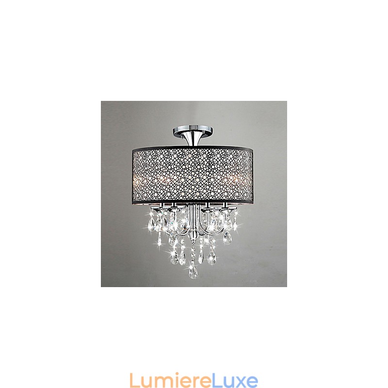 Lustre contemporain moderne en cristal de tambour de style mini chromé