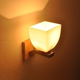 Lampe murale simple, lampe de chevet avec abat-jour en verre et bois massif pour chambre à coucher, commode, salon, chambre de bébé, dortoir universitaire, table basse, bibliothèque