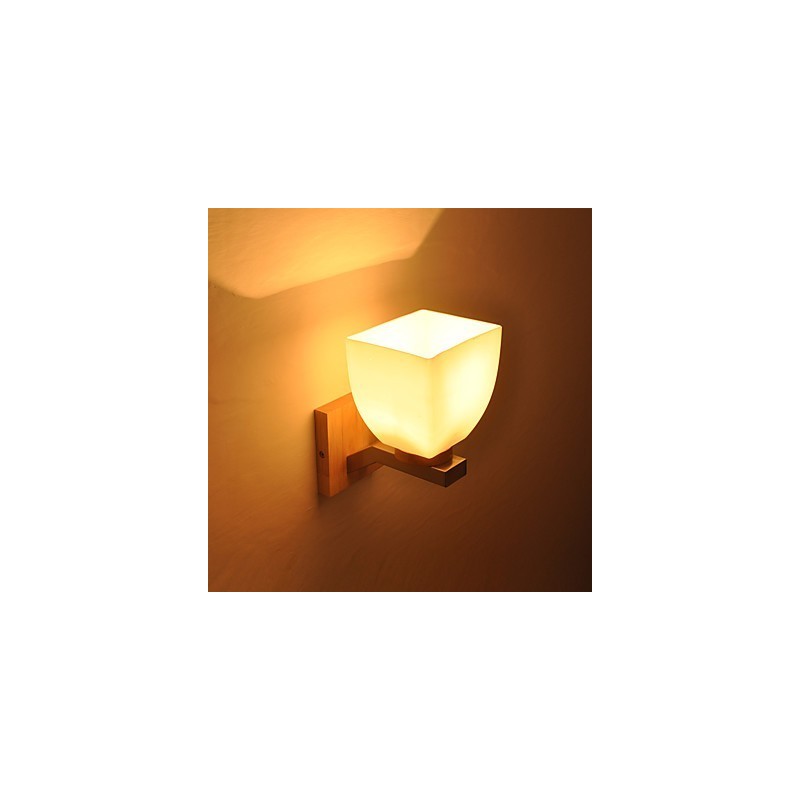 Lampe murale simple, lampe de chevet avec abat-jour en verre et bois massif pour chambre à coucher, commode, salon, chambre de bébé, dortoir universitaire, table basse, bibliothèque