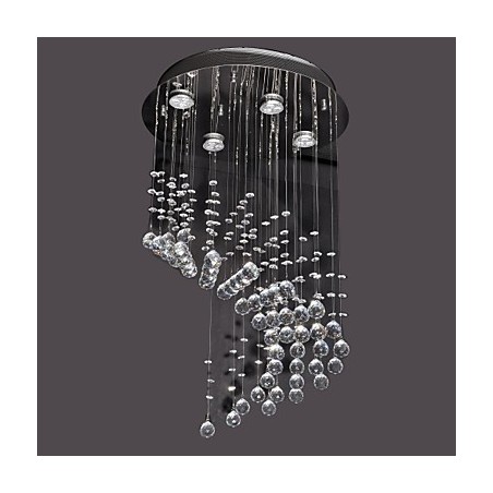 Plafonnier moderne contemporain en métal chromé et cristal Plafonnier moderne contemporain en métal chromé et cristal
