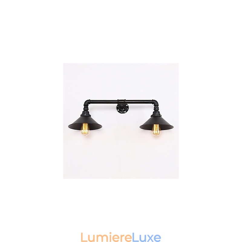 Applique murale industrielle vintage en métal noir, luminaire décoratif pour restaurant, café, bar, avec 2 ampoules peintes