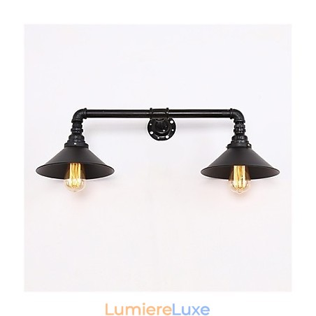 Applique murale industrielle vintage en métal noir, luminaire décoratif pour restaurant, café, bar, avec 2 ampoules peintes Applique murale industrielle vintage en métal noir, luminaire décoratif pour restaurant, café, bar, avec 2 ampoules peintes