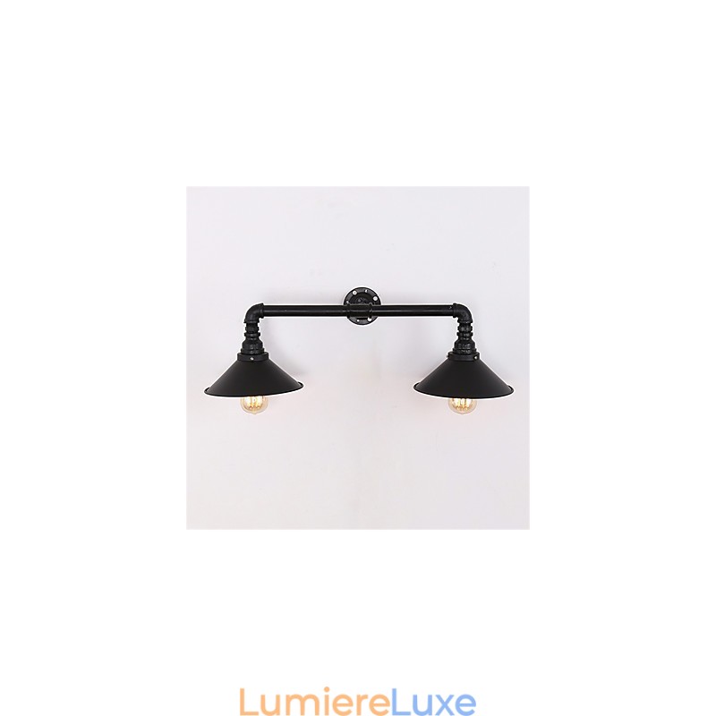 Applique murale industrielle vintage en métal noir, luminaire décoratif pour restaurant, café, bar, avec 2 ampoules peintes