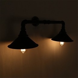Applique murale industrielle vintage en métal noir, luminaire décoratif pour restaurant, café, bar, avec 2 ampoules peintes