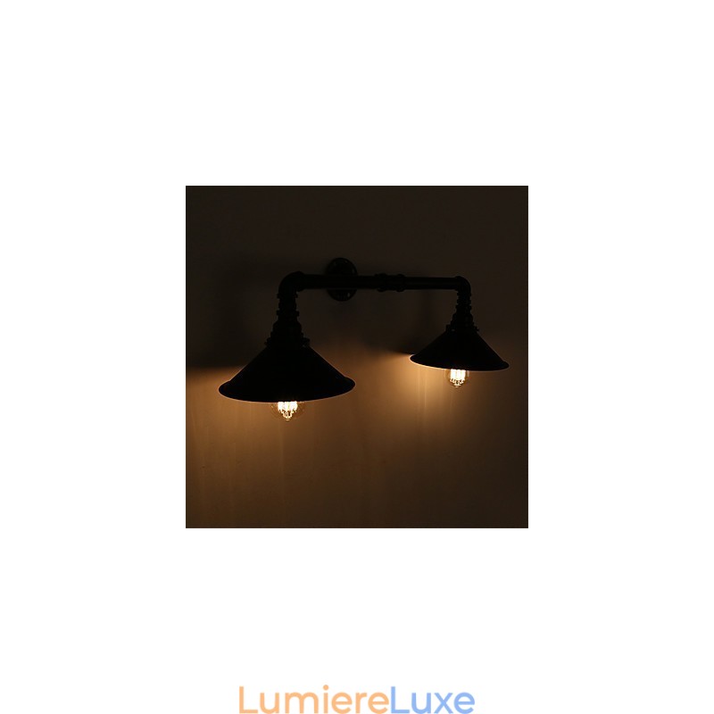 Applique murale industrielle vintage en métal noir, luminaire décoratif pour restaurant, café, bar, avec 2 ampoules peintes