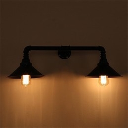 Applique murale industrielle vintage en métal noir, luminaire décoratif pour restaurant, café, bar, avec 2 ampoules peintes