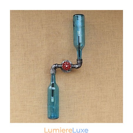 Loft en fer forgé The Bottle Pipe Lampe murale en forme de bouteille Étagère Loft en fer forgé The Bottle Pipe Lampe murale en forme de bouteille Étagère