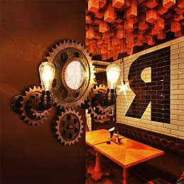 Appliques murales industrielles vintage en bois en forme d'engrenage, lumières rotatives créatives pour restaurant, café, bar, décoration