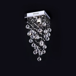 Lustre moderne contemporain en métal galvanisé et cristal à montage encastré