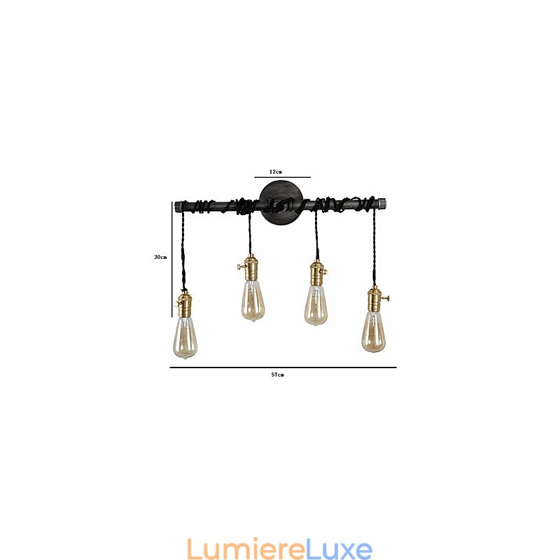 Appliques murales industrielles vintage avec interrupteur, éclairage créatif pour restaurant, café, bar, décoration avec 4 lumières peintes