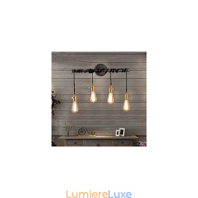 Appliques murales industrielles vintage avec interrupteur, éclairage créatif pour restaurant, café, bar, décoration avec 4 lumières peintes