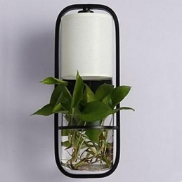 Applique murale moderne en fer et verre avec plantes en pot créatives