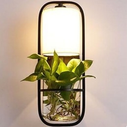Applique murale moderne en fer et verre avec plantes en pot créatives