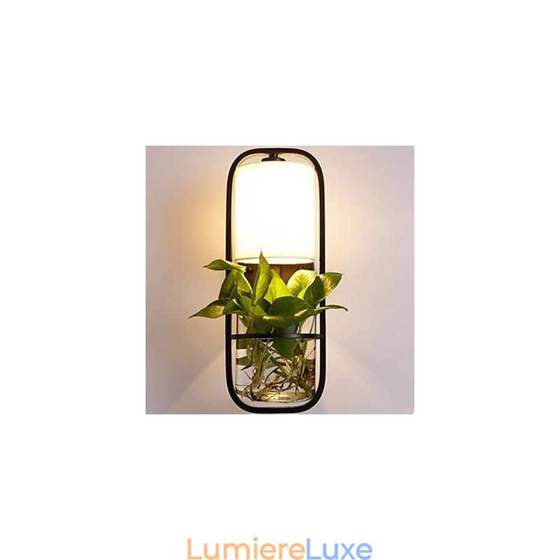 Applique murale moderne en fer et verre avec plantes en pot créatives