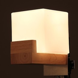 Lampe murale simple, lampe de chevet avec abat-jour en verre et bois massif pour chambre à coucher, commode, salon, chambre de bébé, dortoir universitaire, table basse, bibliothèque
