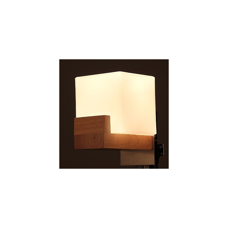 Lampe murale simple, lampe de chevet avec abat-jour en verre et bois massif pour chambre à coucher, commode, salon, chambre de bébé, dortoir universitaire, table basse, bibliothèque