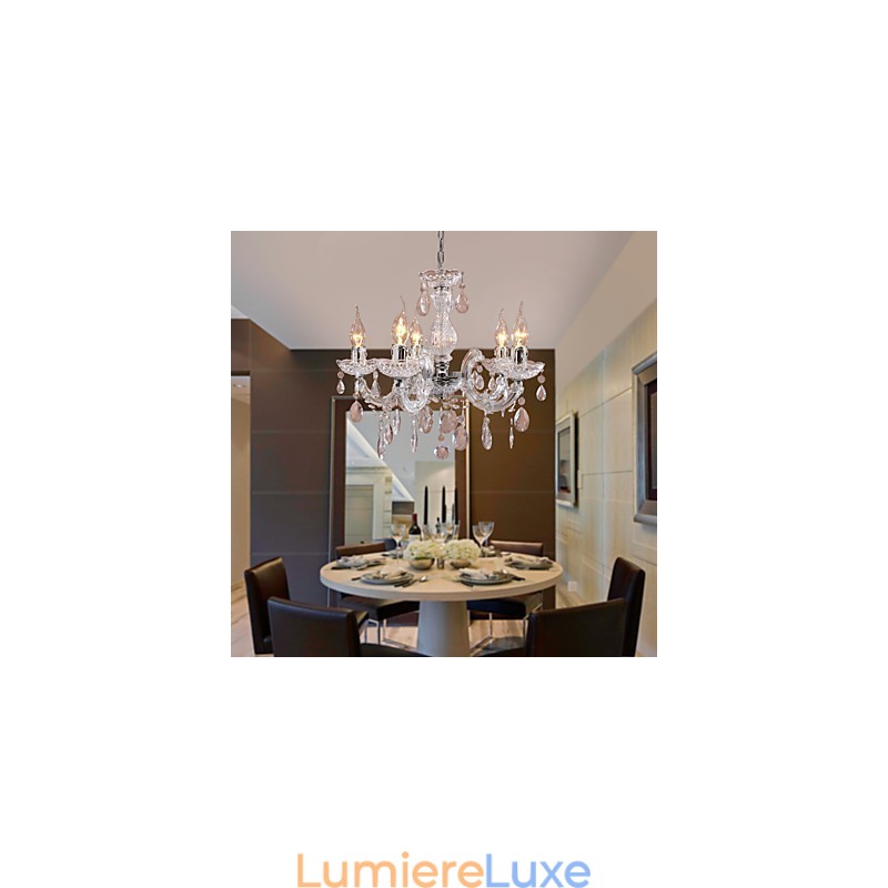Plafonnier chromé Upligh, lampe bougie, luminaire acrylique, lustre suspendu