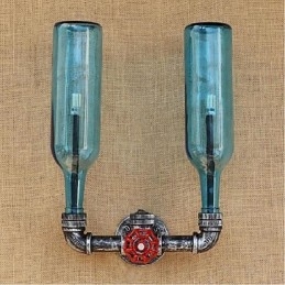 Applique murale rétro industrielle avec interrupteur à vent et bouteille d'eau, bleu